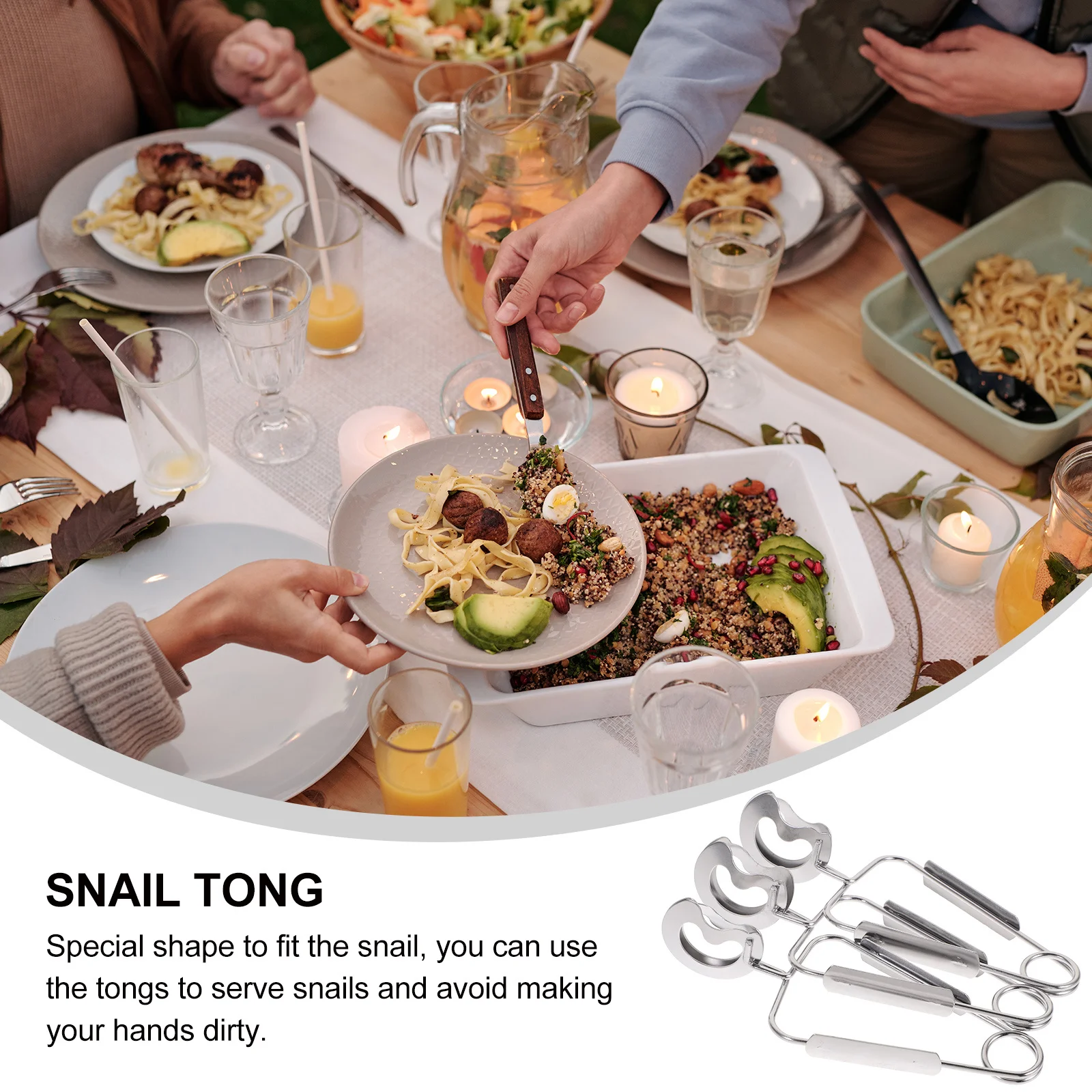

3Pcs Snail Tong Stainless Steel Kitchen Food Serving Clip Spring Clamp for Escargot Heat Resistant Non-Slip Grip Tableware