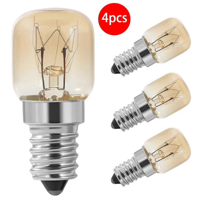 Żarówka do piekarnika, 4 szt. E14 Piekarnik 15 W, żarówka do piekarnika, SES Cap Clear Pac Pygmy Oven Lamp, E14 Odporne do 300 Celsjusza światło do piekarnika