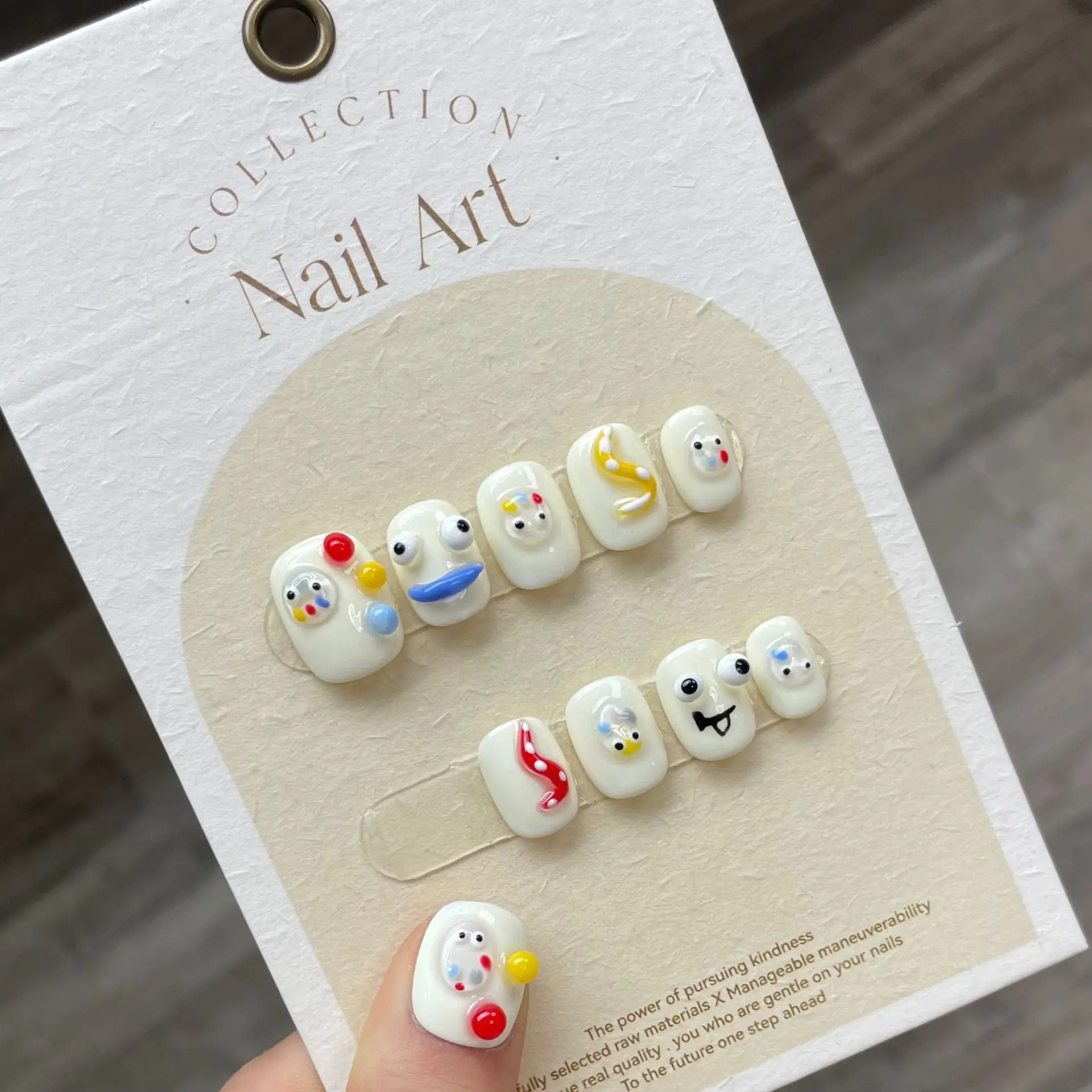 

10 PCS Luxury Handmade Press on Nails Short Circle Hand-made Design False Nails with 4-PIECE Tool Adhesive Nail Glue Tabs
