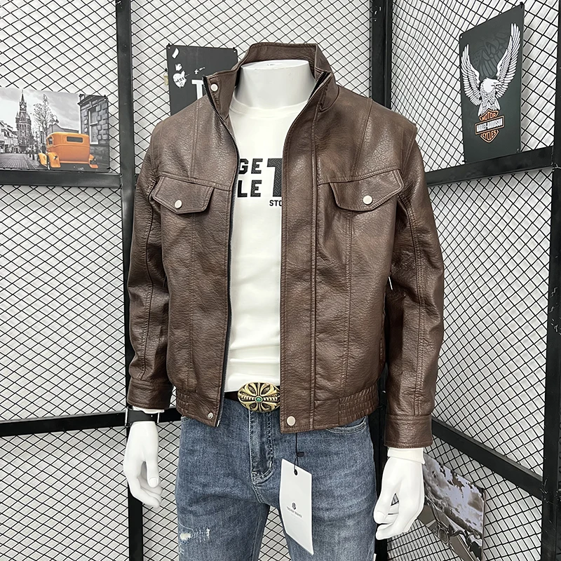 Wide Edition Leather Men's Jacket Winter Autumn Advanced Fashion Trend Motorcycle PU Coat Casual Street Explosion Man Clothing