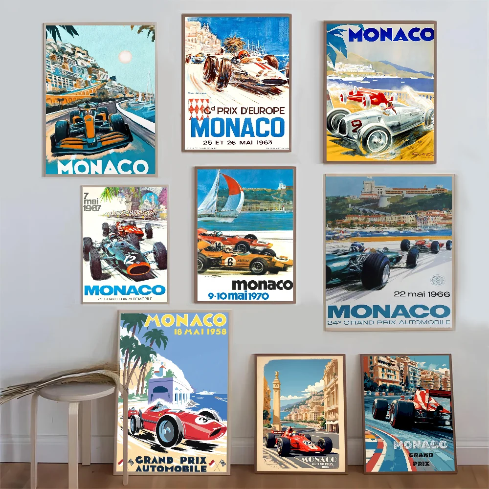 Affiches et College de courses de voitures Monaco Masters F1, autocollant en papier imperméable, affiches de café et de bar, autocollants muraux,