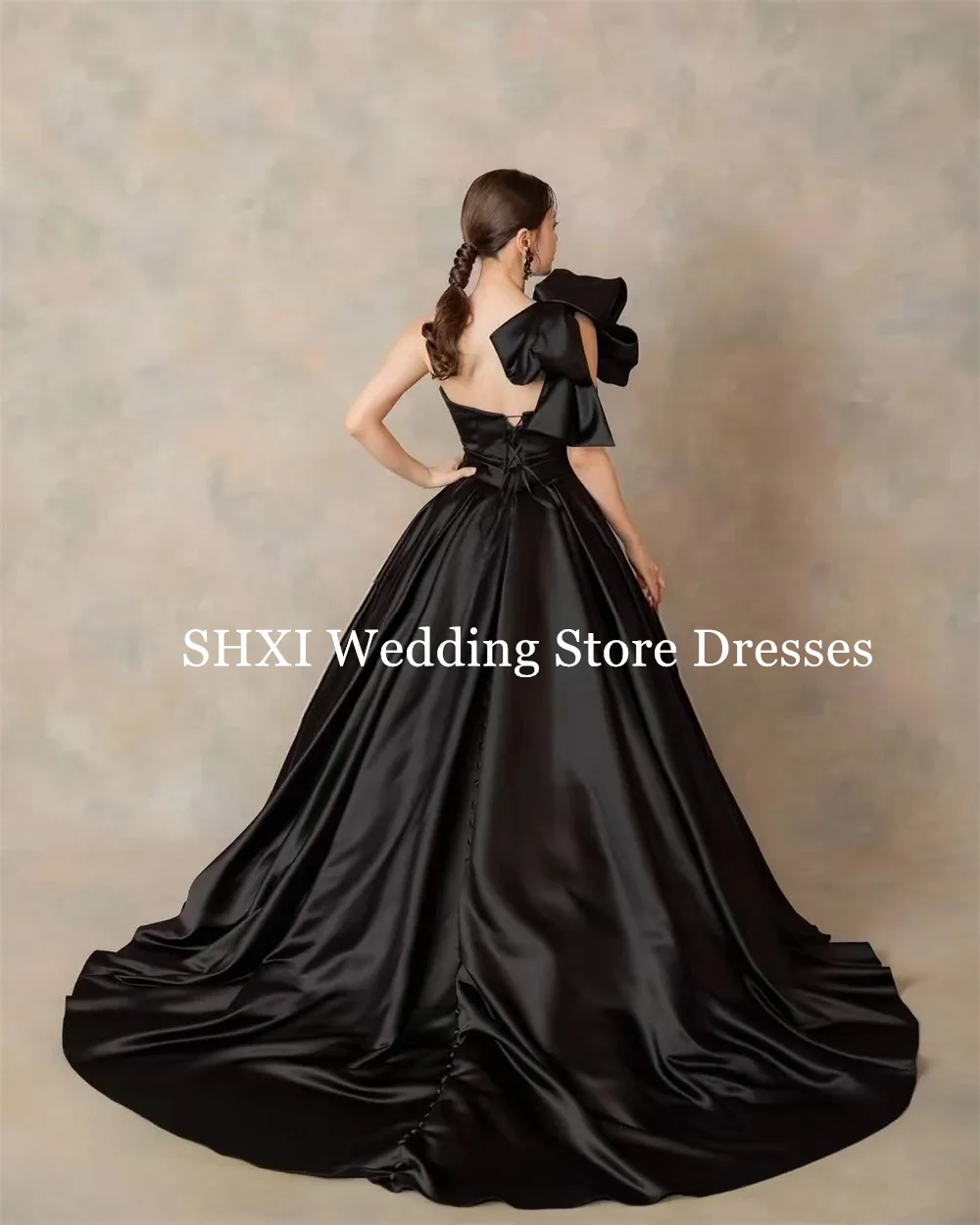 Shxi querida cetim coreia vestidos de casamento personalizado um ombro cetim vestido de baile fotos sessão vestido sem costas vestidos formais