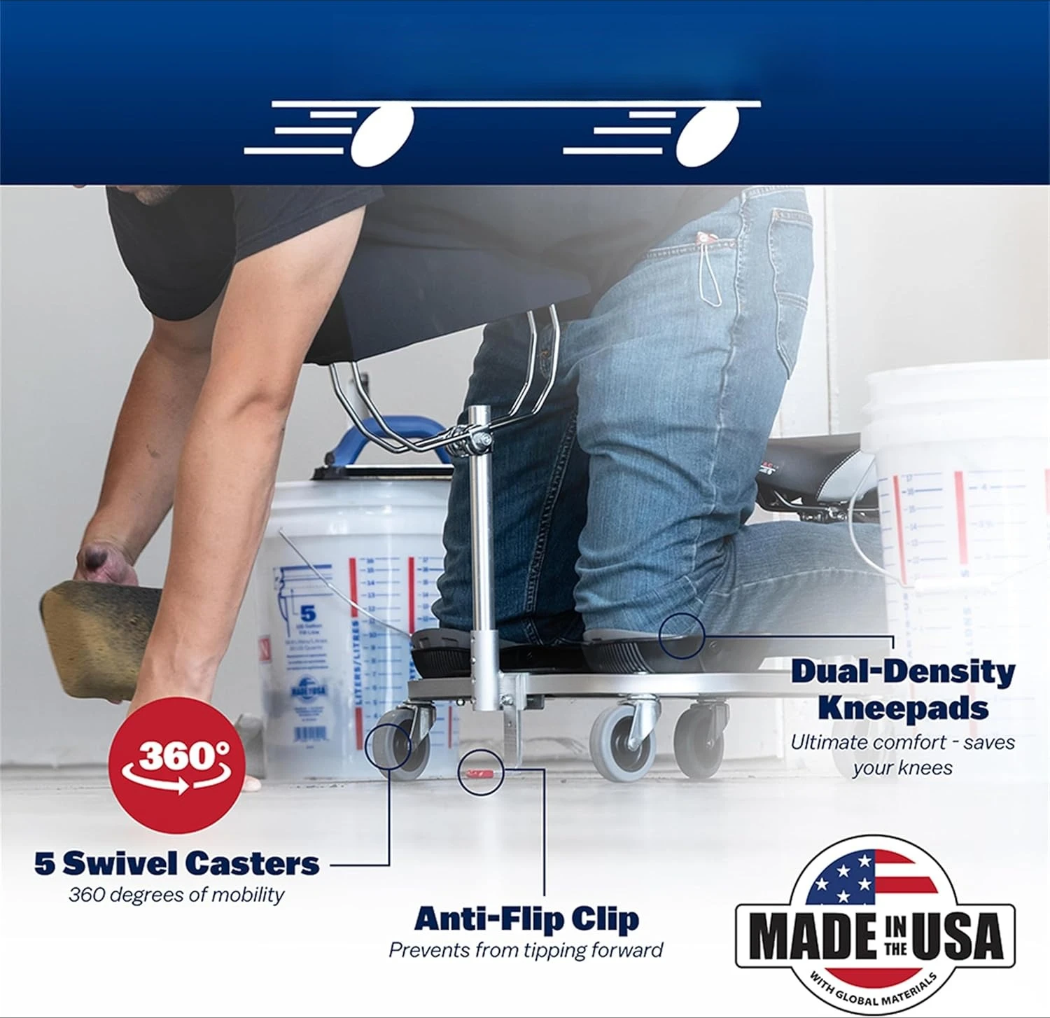 زاحف الركوع/الجلوس مع عجلات 3 بوصات ودعم الصدر، أسود · مبيعات المصنع مباشرة #5