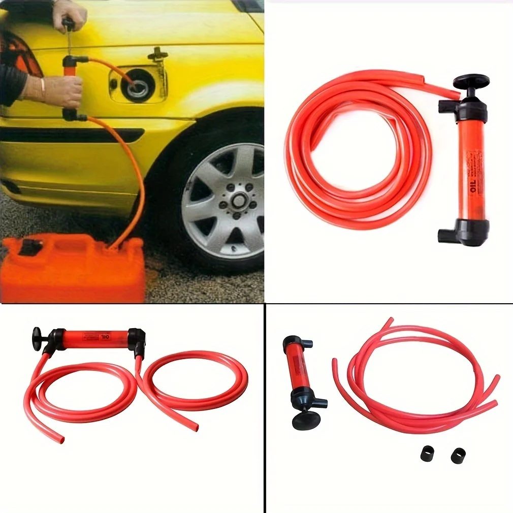 Red Plastic Durable Lightweight Auto Car Multi Use Water Oil Fuel Pump Transfer Liquid Pipe Siphon Tool Pump Kit