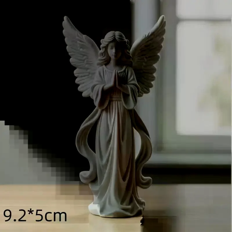 3D Printed Praying Angel Statue Guardian Angel Figurine White Gold Religious Sculpture For Home Altar Decor