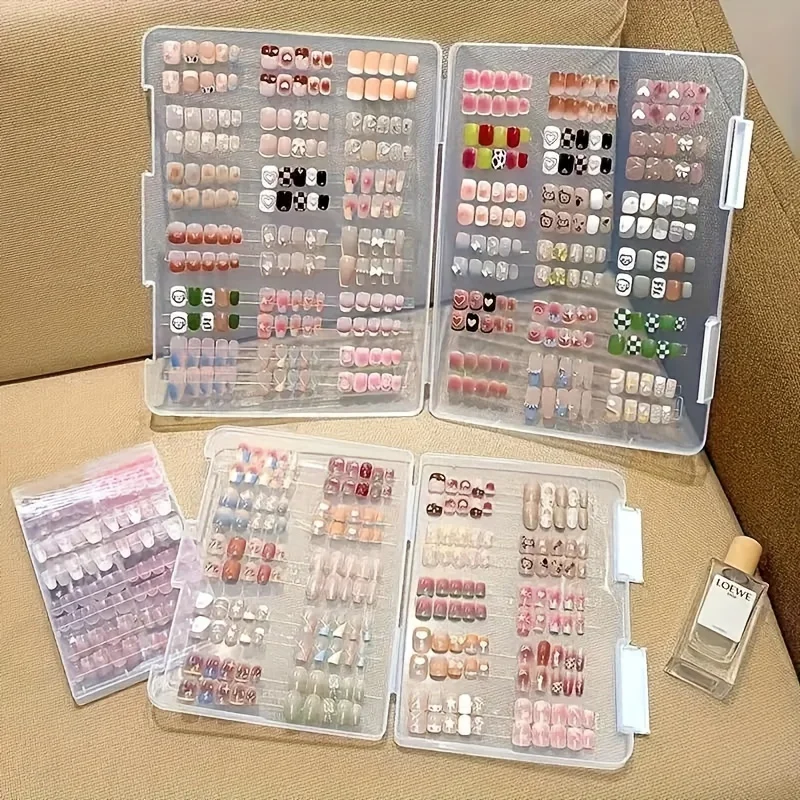 

Коробки для хранения ногтей из 2 упаковок с лентой, пылезащитный прозрачный чехол для типсов ногтей, образцов искусства, портативный органайзер для дорожной коробки для хранения