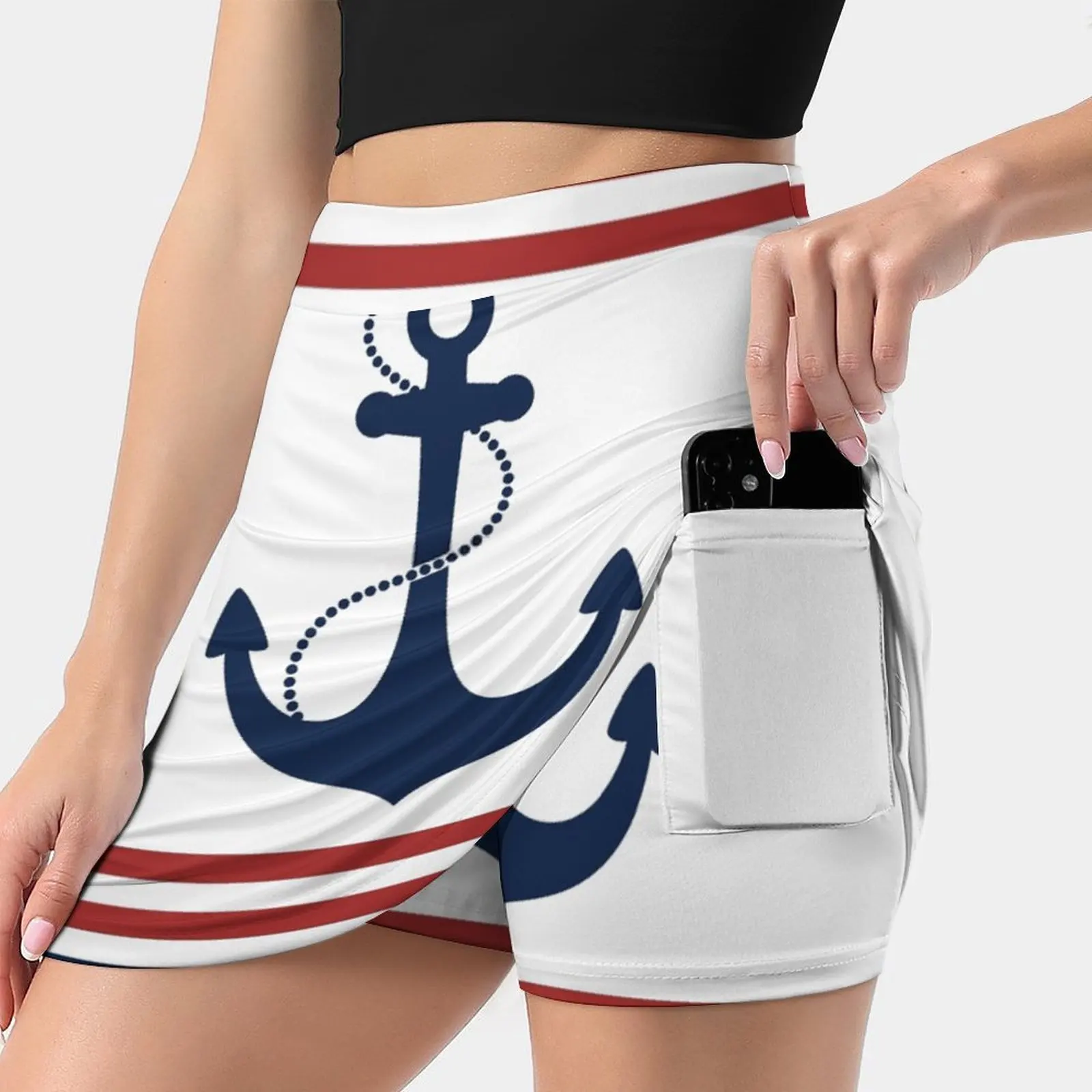 

Nautical Anchor Korean Fashion Skirt Summer Skirts For Women Light Proof Trouser Skirt Nautical Beach Summer Anchor Stripes Red