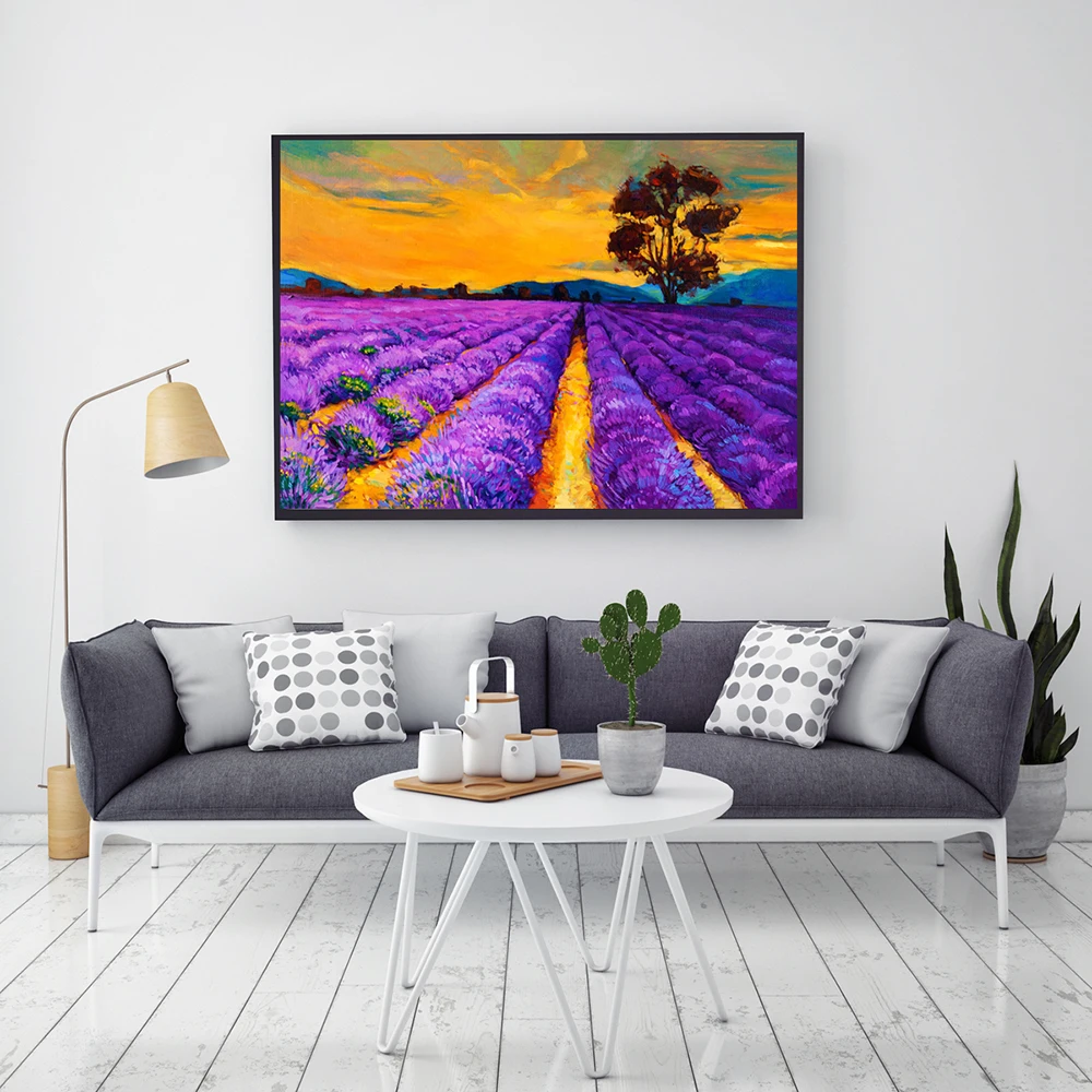 

Hand Painted Oil Painting on Canvas Impression Purple Lavender Sea of Flowers Art Pictures Landscape Wall Modern Home Decoration