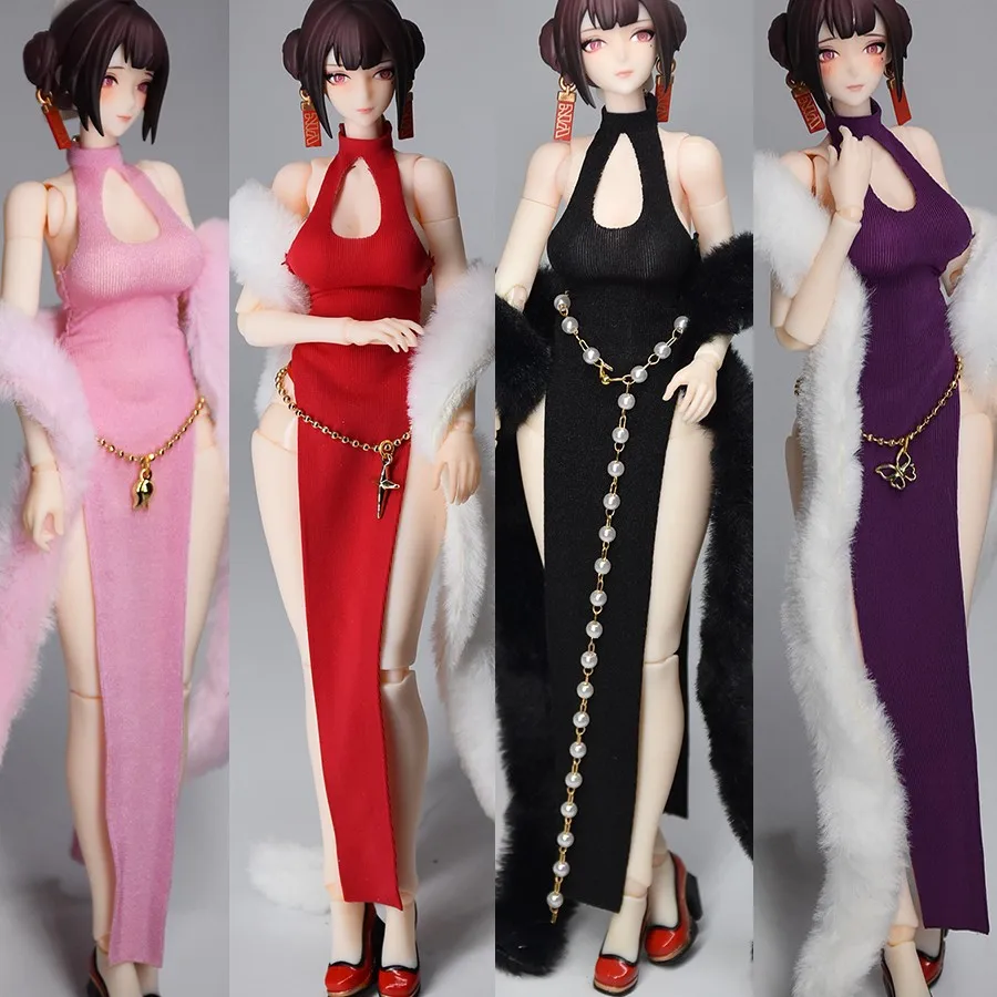 Cheongsam in scala 1/12, modello con catena in vita per figura femminile da 6 pollici
