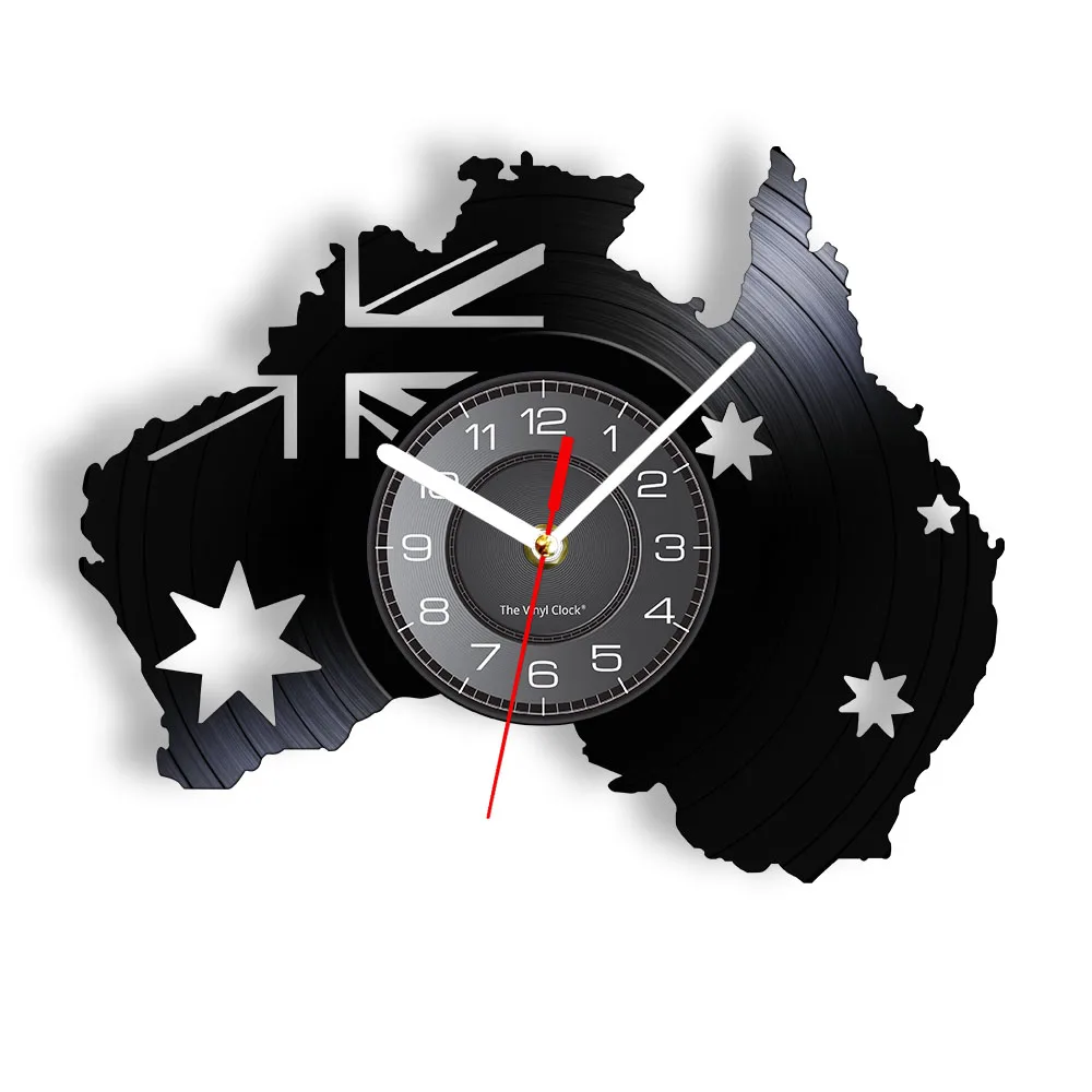 Flag of Australia Vinyl Record Wall Clock Patriotic Wall Art Australia Country Map Vintage Clock Watch Australia Travel Souvenir