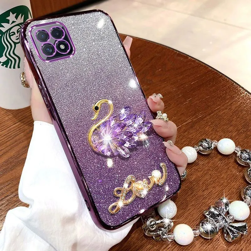 Luxury Diamond Swan X 8B 8A 6 6s Case for Huawei Honor X8B X8 X6 X6s X9 5G X9a X9b 200 Lite Mate 20 20x Bracelet Lanyard Cover