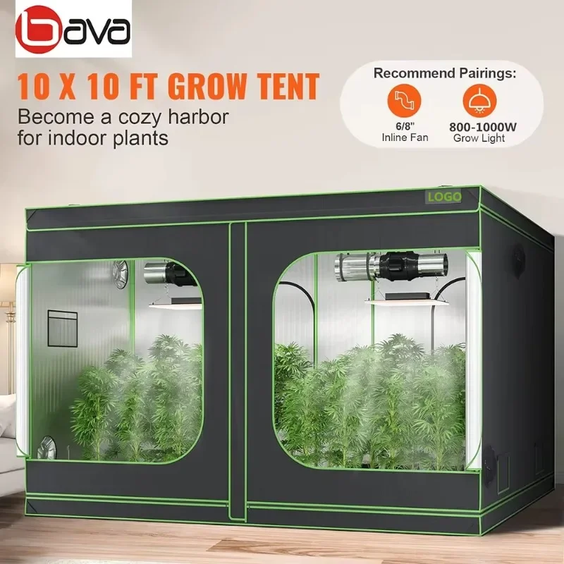 Customized 10x10 Feet Indoor 600D Grow Room Garden Greenhouse Hydroponic Mushroom Cultivation with 16mm Strong Metal Tube