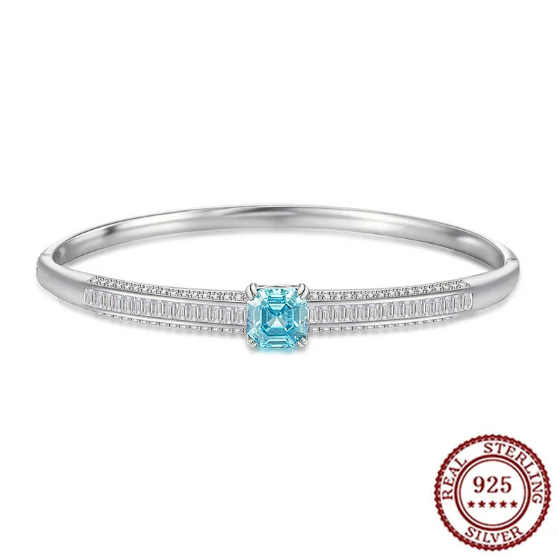 

925 Sterling Silver New Full Diamond Pigeon Blood Red Corundum Bracelet for Women, Light Luxury Sea Blue Zircon Bracelet