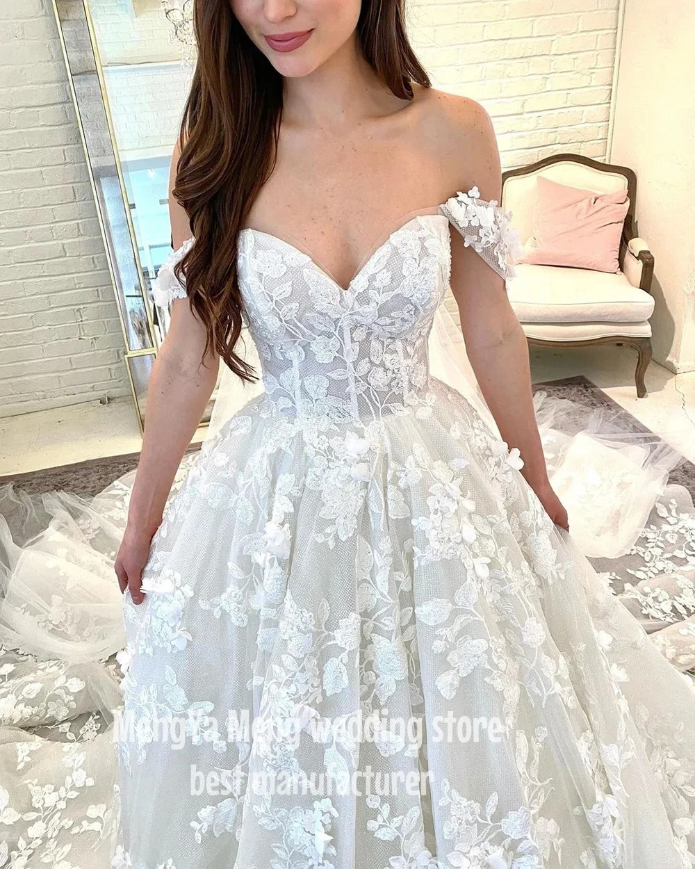Customized Appliques Lace off Shoulder Ball Gown Wedding Dresses For Women 2025 Court Train Bridal Gowns Vestidos De Novia