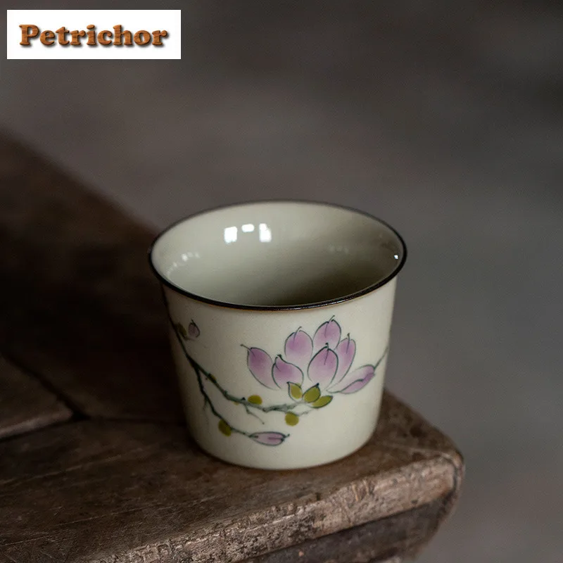 120 مللي مرسومة باليد ماغنوليا زهرة النبات الرماد فنجان الشاي زن وعاء الشاي كوب للشاي الشاي تذوق رائحة كوب Jianzhan ماستر أكواب تشا