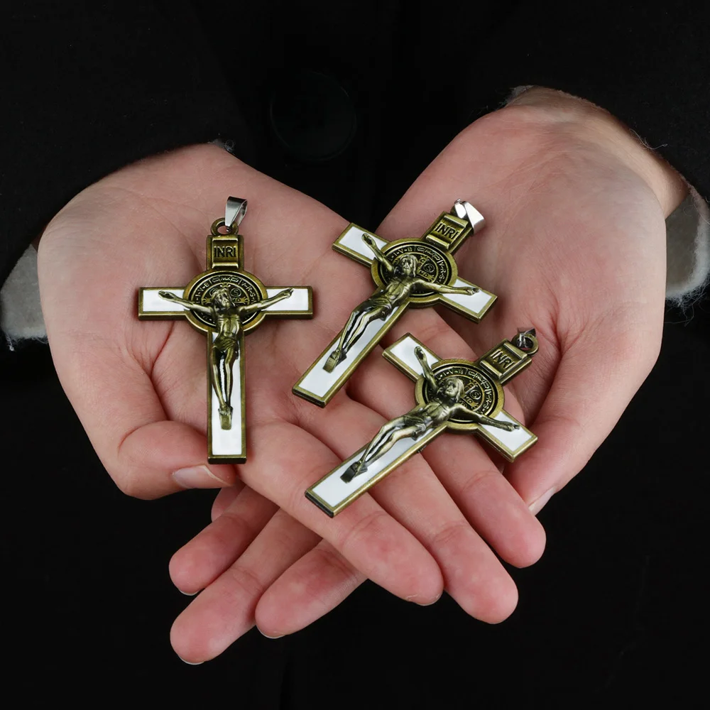 Kruzifix Saint Benedict Kreuz Halskette Anhänger Jesus Religiöse Geschenke für Frauen Männer Schmuck 2 Stück Bulk – Detail 3