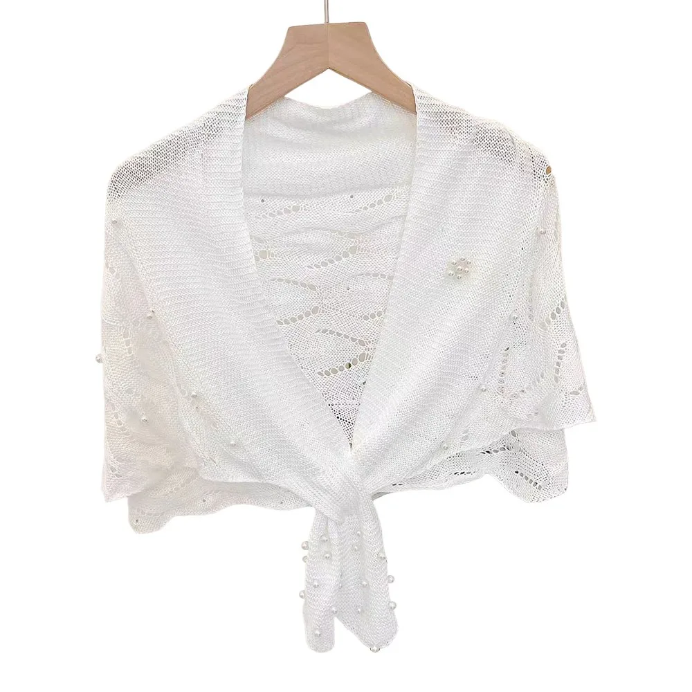 

Pearl Decorated Summer Knitted Knitted Cardigan Hollow Design Casual Wear Stylish Shawl Elegant Thin Coat Female Tops