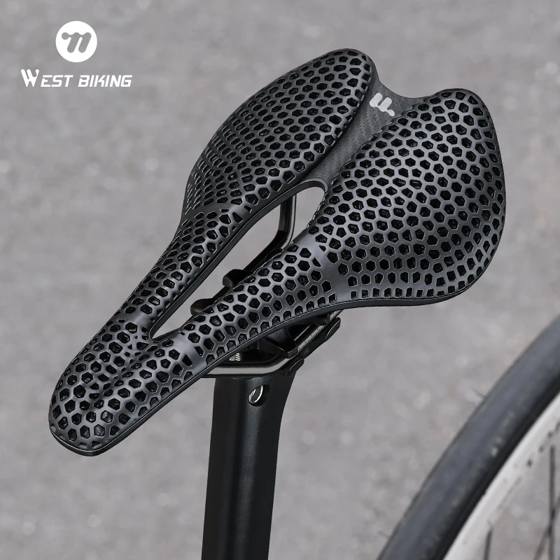 

WEST BIKING велосипедное седло с 3D принтом T700 из углеродного волокна/титанового сплава/Cr-Mo, удобная подушка для сиденья с бантом для шоссейных велосипедов 145/150 мм