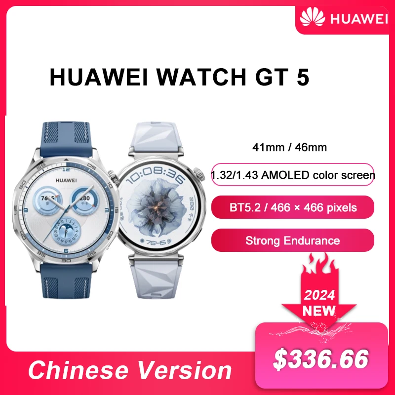 2024 Original HUAWEI WATCH GT5 Men Women Smart Watch Blood Pressure Heart Rate Monitor Waterproof Bluetooth Call Sport Bracelet