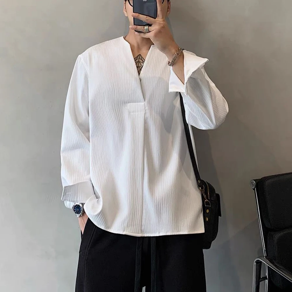 

Mens Spring Plain Pleated Texture Shirt Fashion Casual Outdoor Versatile Youth Campus Long Sleeve Top Men'S Clothing 2026 New