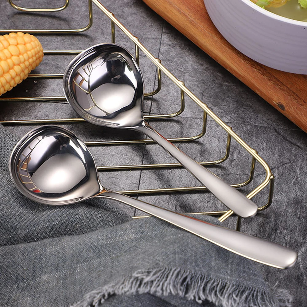 1PC Stainless Steel Big Head Spoon Adult Soup Spoon Long Handle Household Kitchen To Drink Porridge Spoon Large Spoon