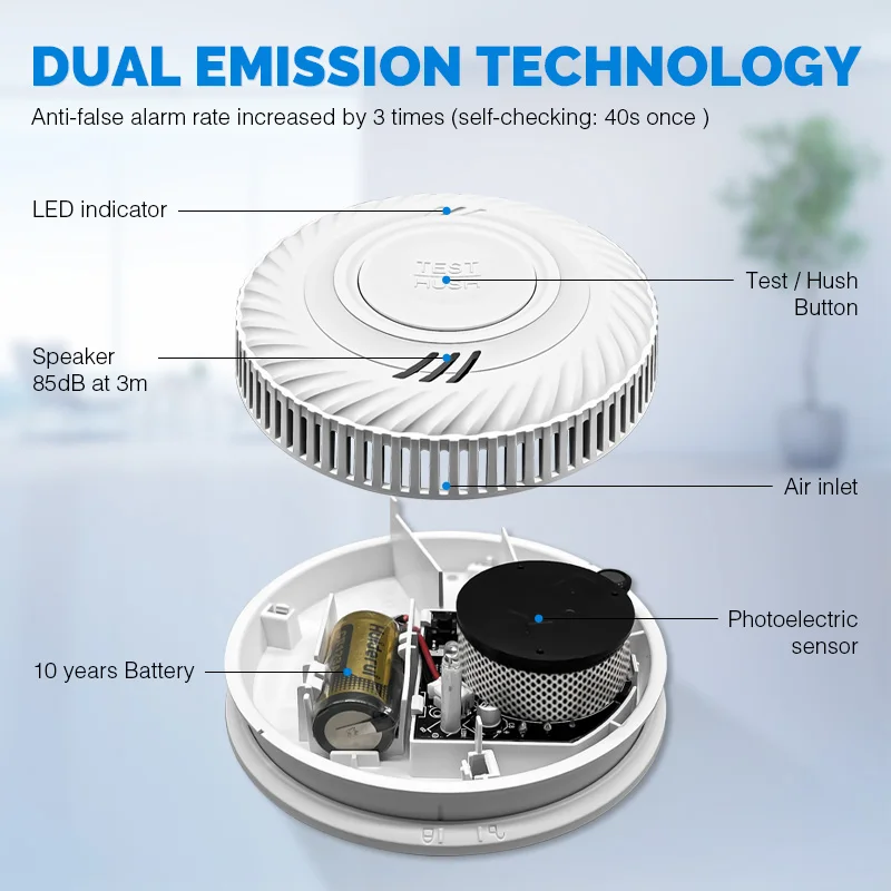 Sound Warning Smoke Alarm Photoelectric Smoke Detector Fire Alarm with CE EN 14604 Certificate