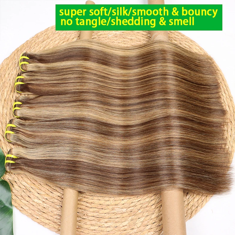P4/27 تسليط الضوء على حزم مستقيمة غير المجهزة الخام نسج الشعر حزم أومبير العسل البني الملونة حزم الشعر البشري ملحقات 15A