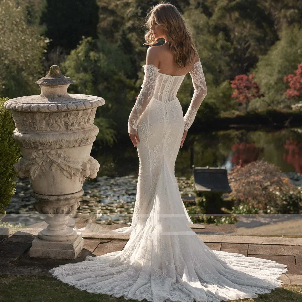 Flavinke сексуальные свадебные платья русалки по индивидуальному заказу без бретелек с длинным рукавом Vestido De Novia, винтажное свадебное платье с кружевной вышивкой