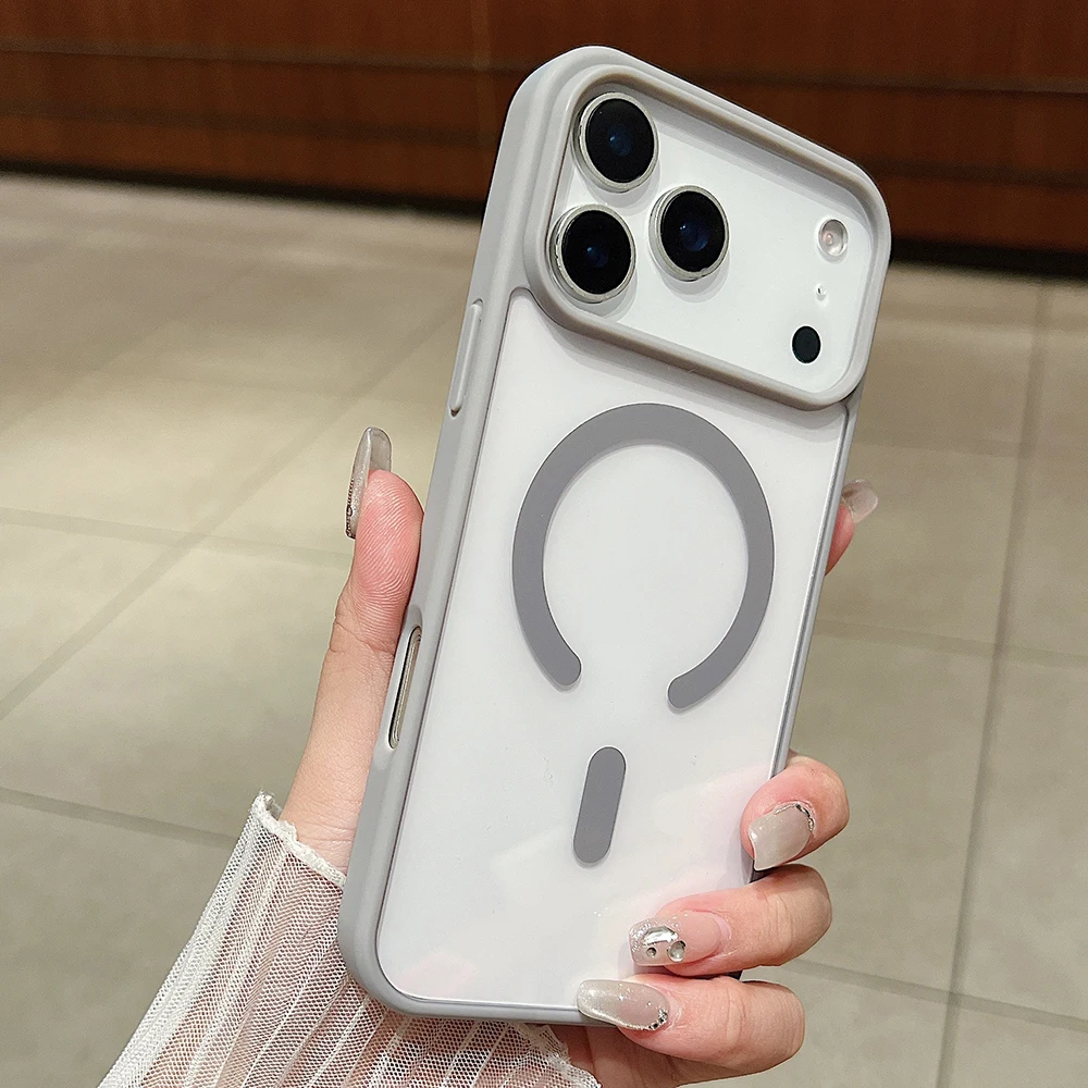 حافظة فاخرة من السيليكون الهجين بلون الحلوى غير اللامع لهاتف آيفون 17 برو ماكس غطاء خلفي صلب شفاف مغناطيسي Magsafe Shell 17Pro