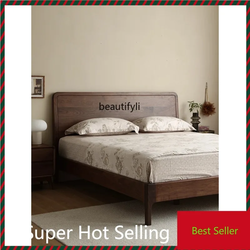 

QQ132 North America Black Walnut Log Solid Wood Bed Nordic Double Master Bedroom Marriage Bed Modern Minimalist