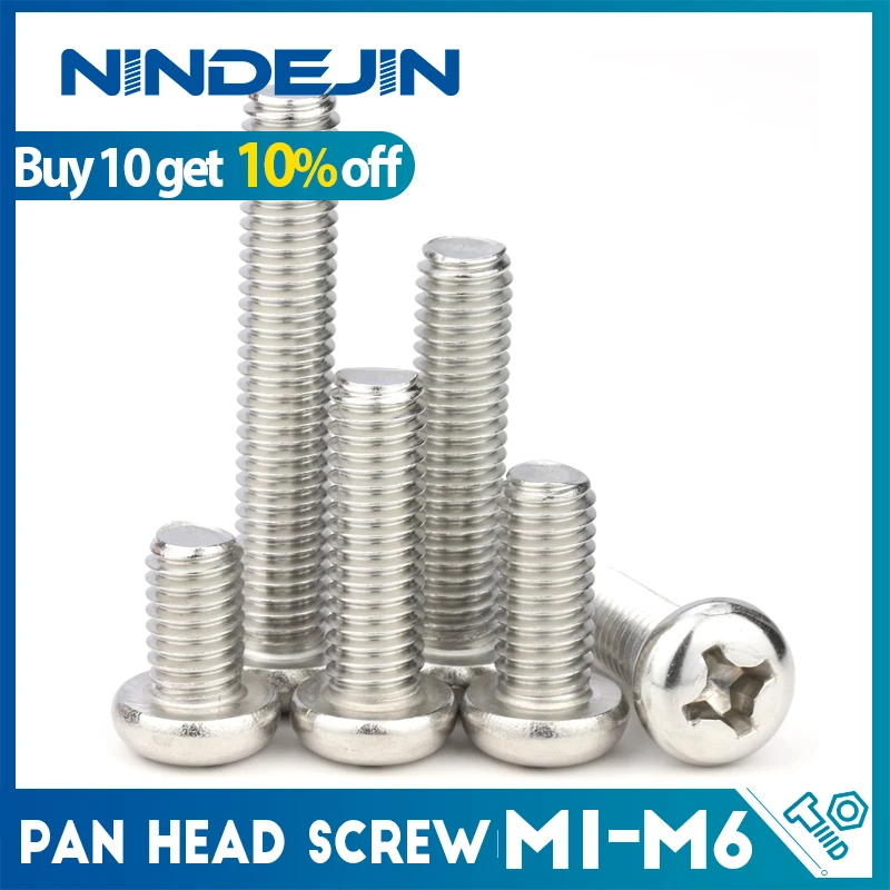 NINDEJIN Cross Pan Head M1-M2.5 Electronic Mini Laptop Screw Computer Nickel Plated M3-M6 Phillips Round Head Machine Screw