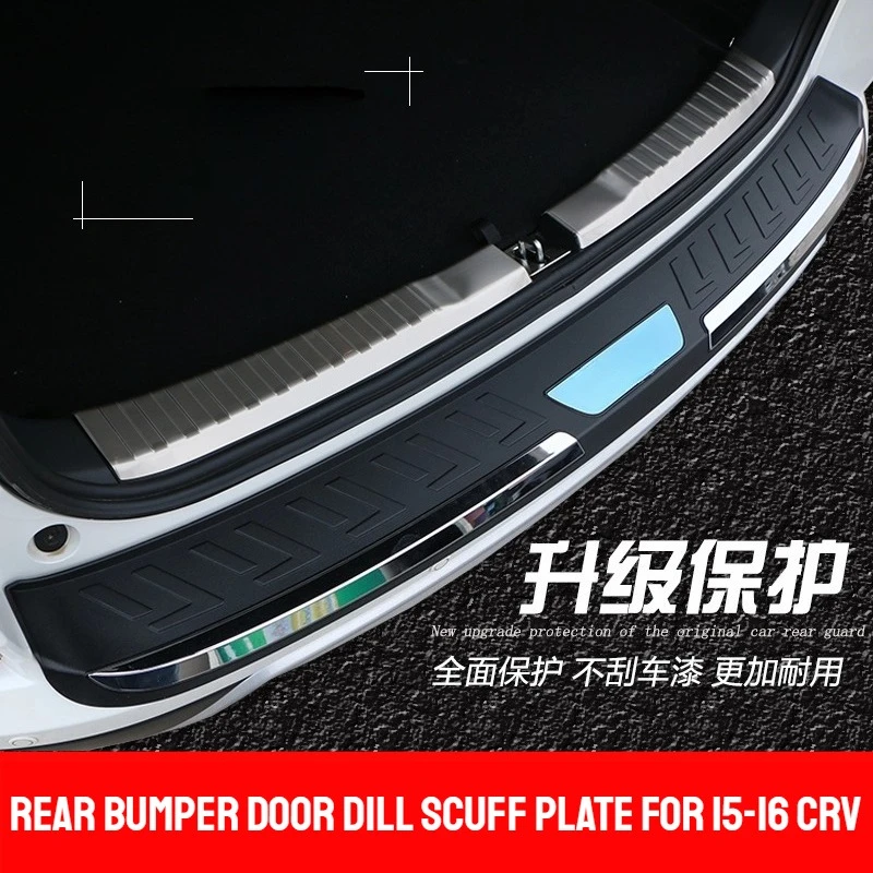 

For Honda CRV CR-V 2015-17 Rear Outside back Door Bumper Protector Scuff Plate Boot Trim 1pcs with STICKER Car-styling
