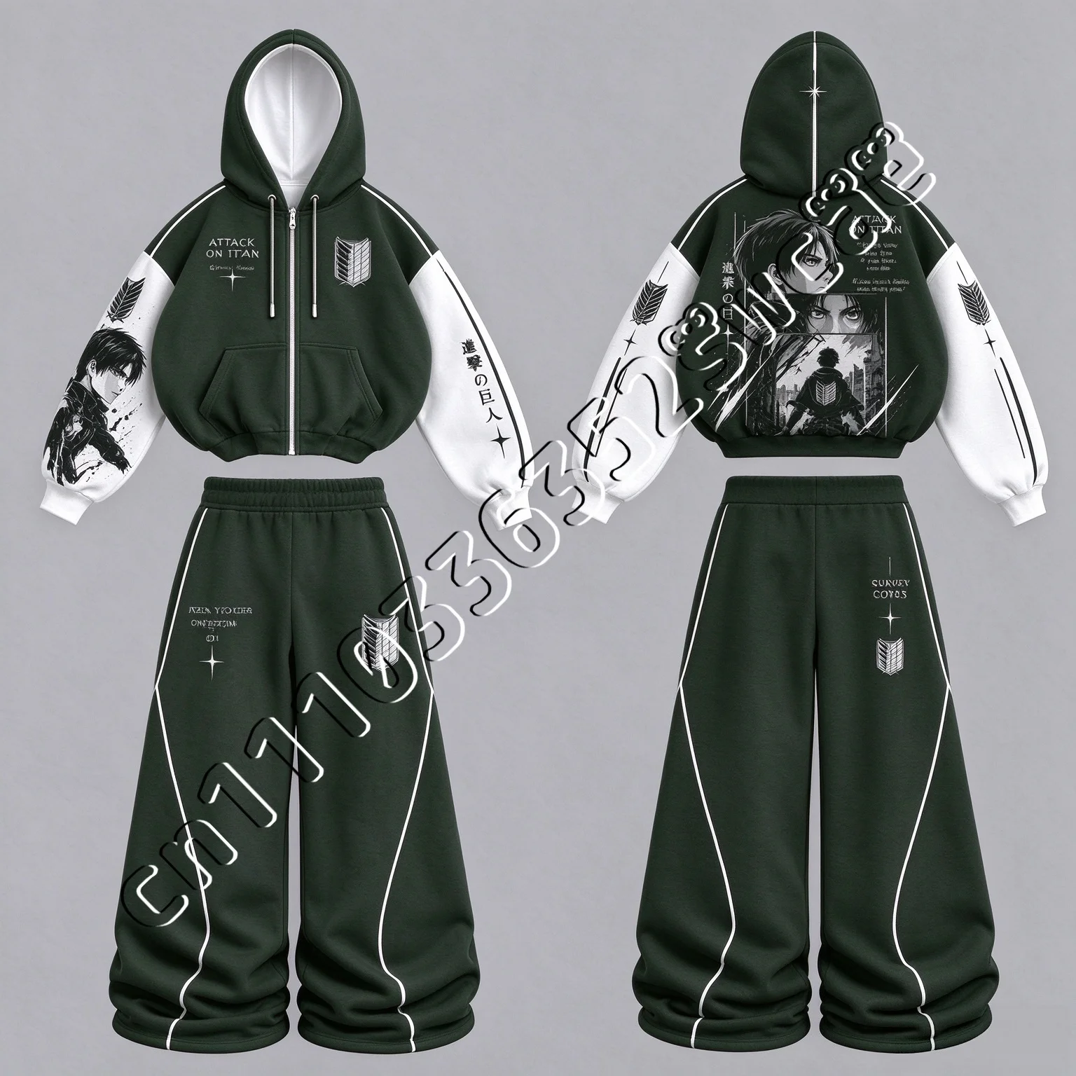 26/27 New Attack on Titan Zip Up Hoodie Set Autumn Winter Trendy Unisex Street Fashion 2 Piece Outfit FamilyMatching
