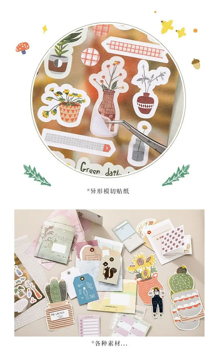 Chaoyu Koreanischer Ins-Style Journal-Materialien-Set, Hochwertiges Salz-Stil Charaktermuster-Sticker-Materialpapier, Ita Bag DIY-Materialien – Detail 12