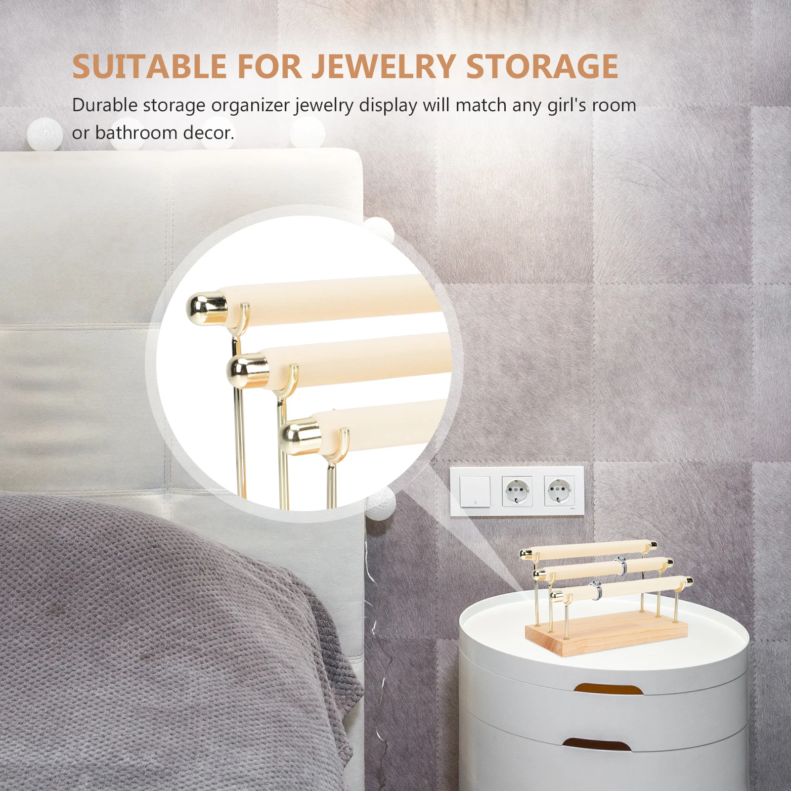 1Pcs Three Layer Wooden Flannel Jewelry Rack Detachable Ring Display Organizer for Home Beige Ring Rack Display Holder