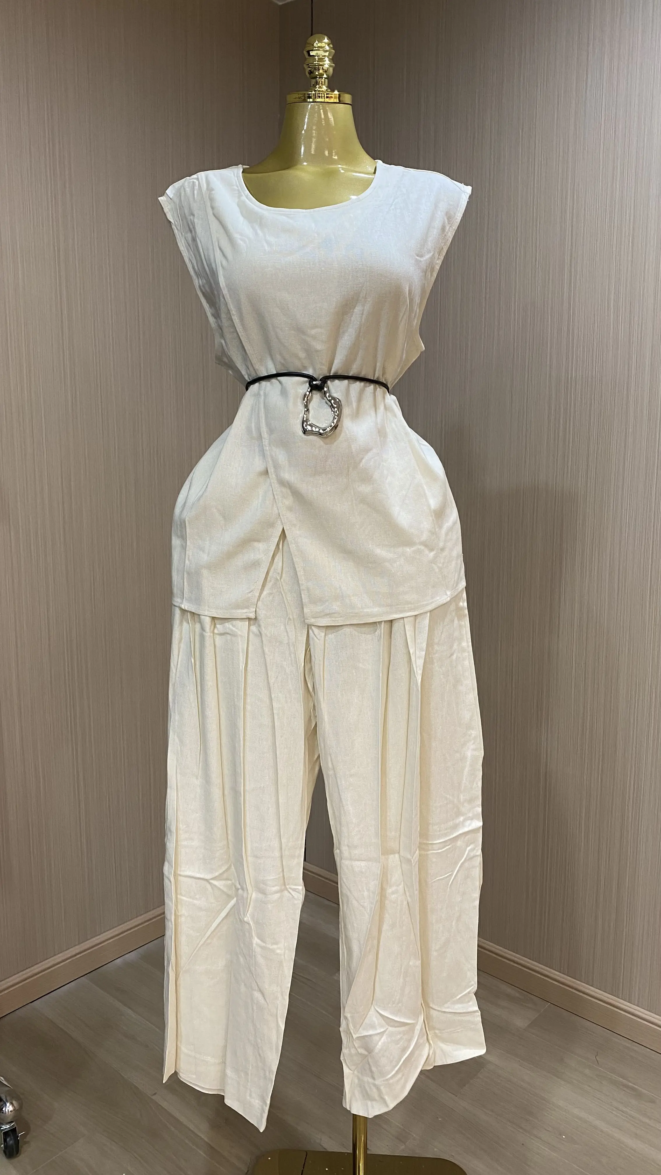 

Summer New Fashion O-Neck Slim Fit Sleeveless Vest Casual Wide-Leg Pants Women's Suit-GZXX773