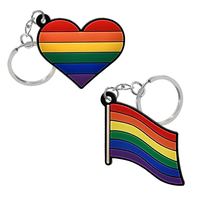 50PCS PVC Keychain Colorful Rainbow Flags Keyring Party Souvenir Custom Key Chain Gadget for Women Wholesale Handbag Accessories