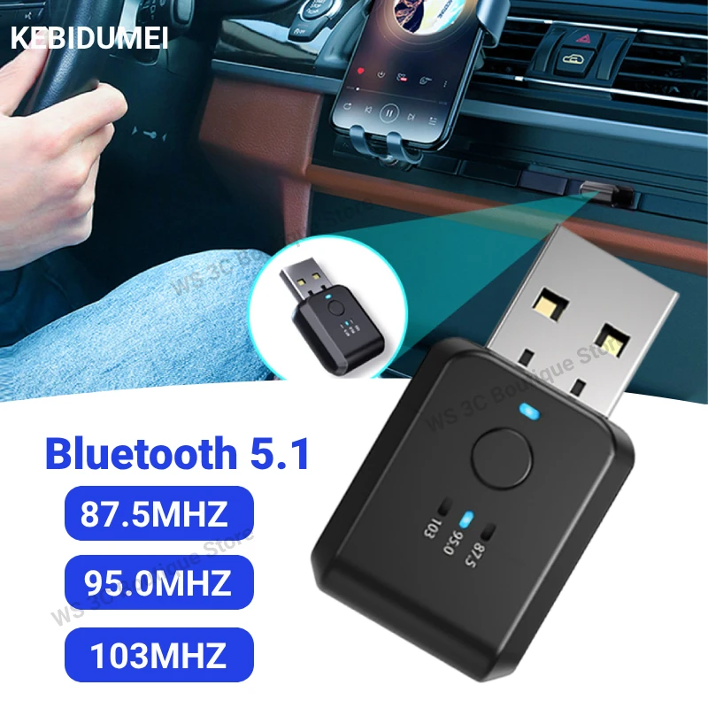 Ricevitore trasmettitore per auto Bluetooth 5.1 Chiamata in vivavoce Kit per auto Mini USB Power Adattatore audio wireless automatico per radio Fm