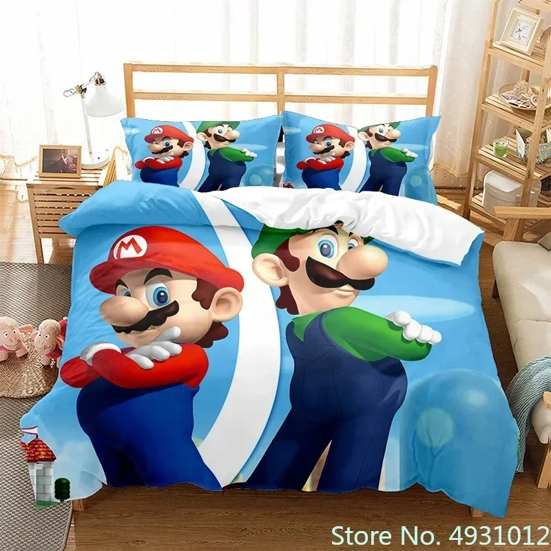 2024 Anime Super Mario Bedding Set Quilt Cartoon Duvet Cover Comforter Pillowcase Bedclothes Children Kids Boy Bed Bedroom Set