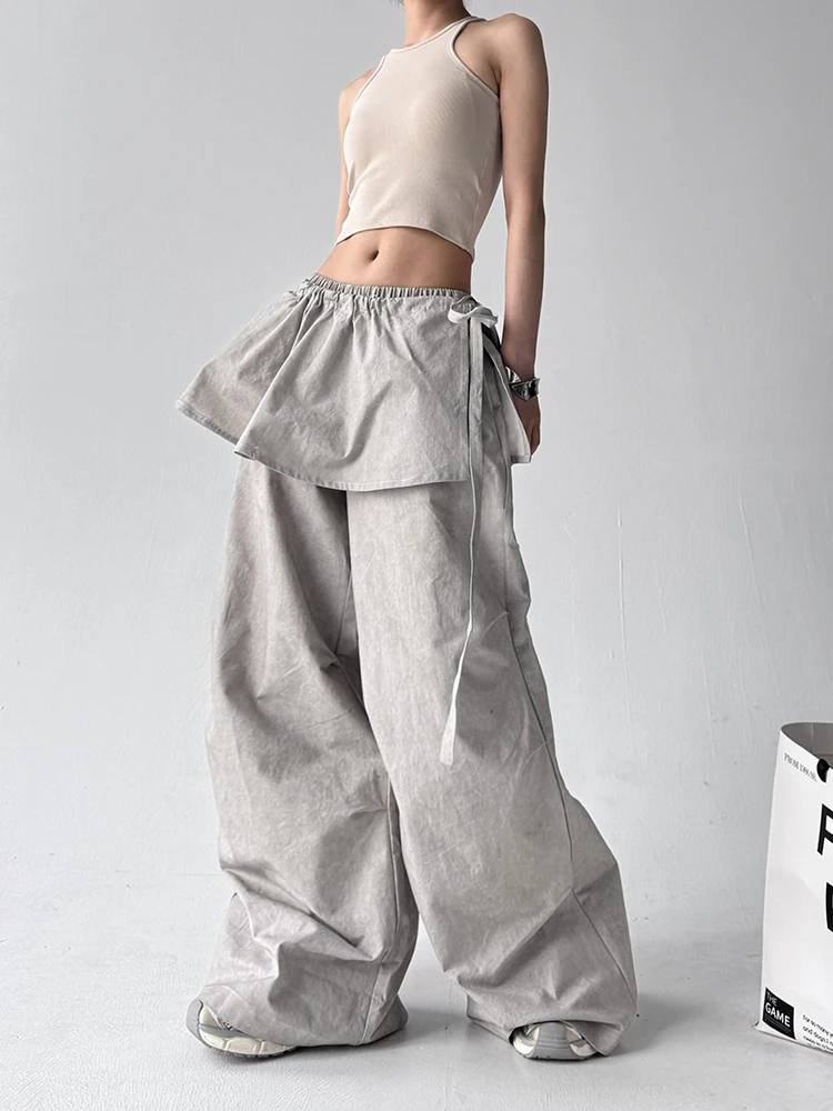 American Retro Workwear Pants Skirt for Women Summer Qui Dry Sports Wide Leg Pants Paratrooper Street Dance Pants High Wais...