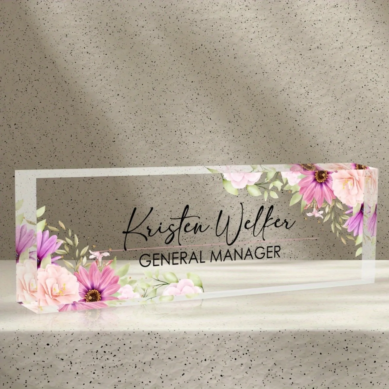 [2D Flach] Maßgefertigtes Transparentes Blumen-Acryl-Tischschild, Personalisierte Büro- & Hochzeits-Schreibtischdekoration (Nur Dekoration)