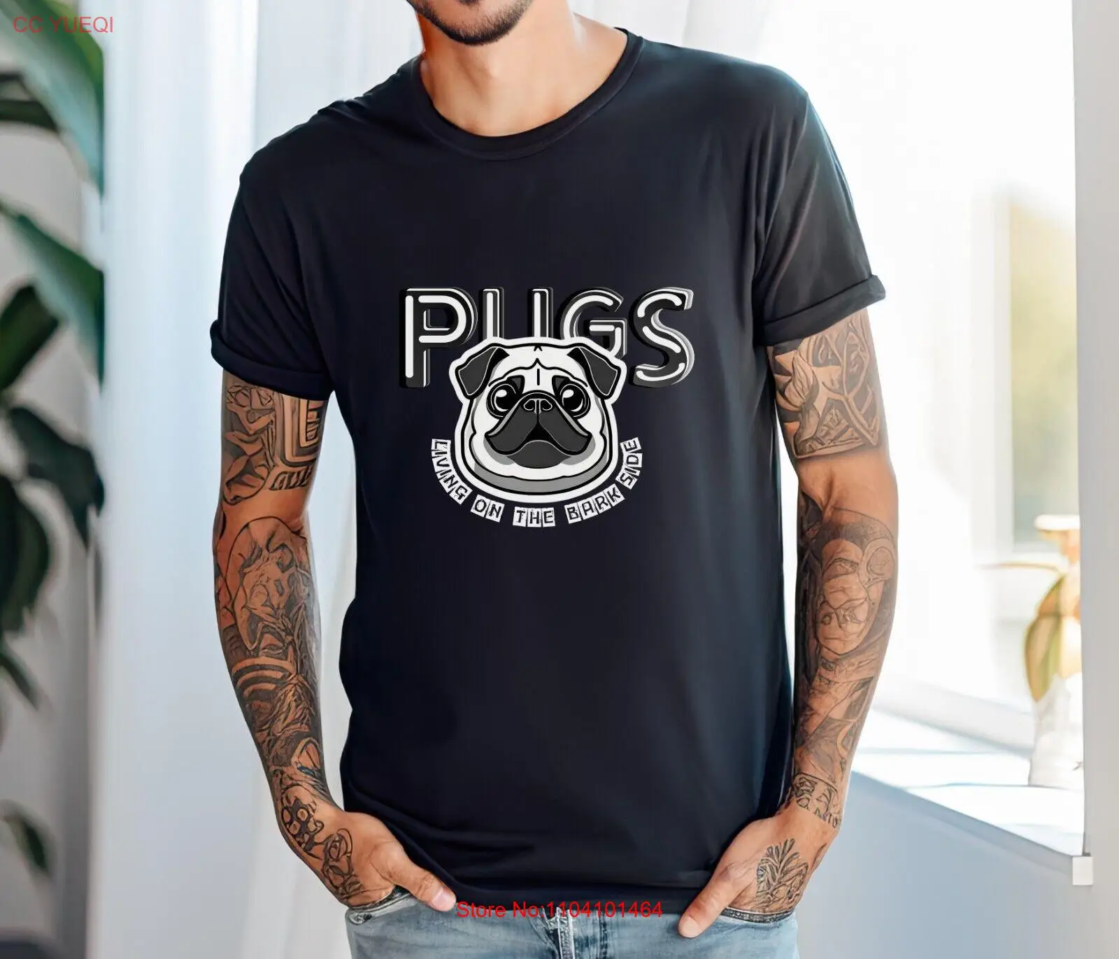 

Эксклюзивная футболка унисекс Pugs Lover's Essential: «Mug: Living on the Bark Side» — футболка