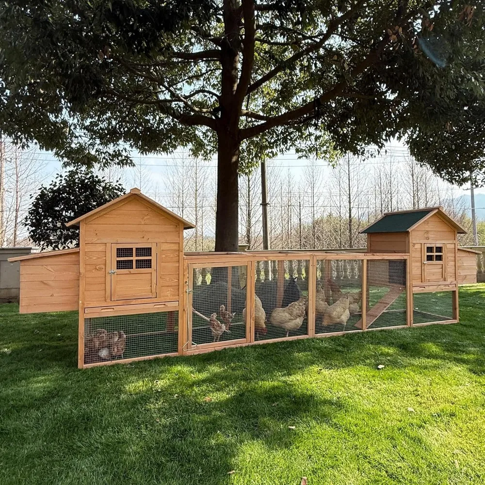 

Outdoor Chicken Coop for 4-8 Chickens Wooden Hen Rabbit House Poultry Pet Hutch Run Cage w/Waterproof Asphalt Roof, Ramp, Nestin