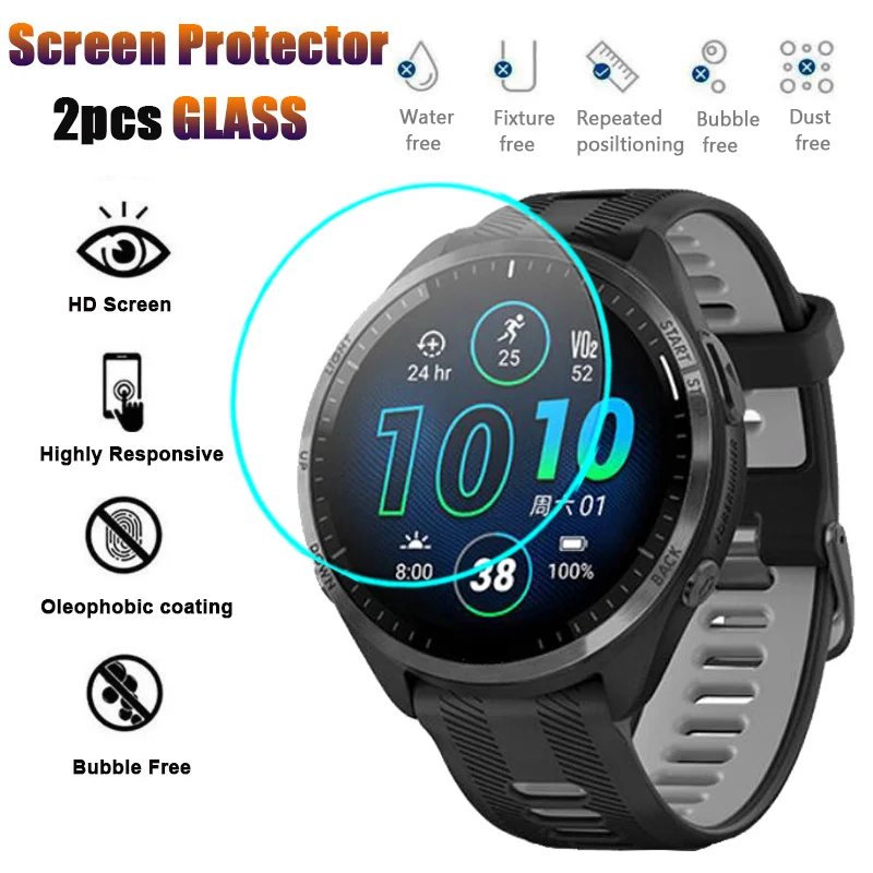 2PCS 9H Tempered Glass For Garmin Forerunner 965 265 265S SmartWatch 2.5D Ultra Clear Glass 965 265 265S Screen Protector Film