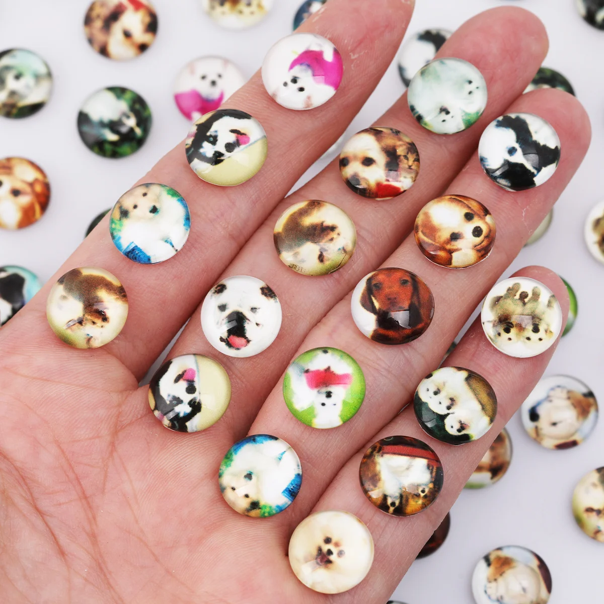 15/30pcs Random Pattern Dog Animal Pattern Glass Cabochons 12mm For Bracelet Jewelry DIY Craft Making