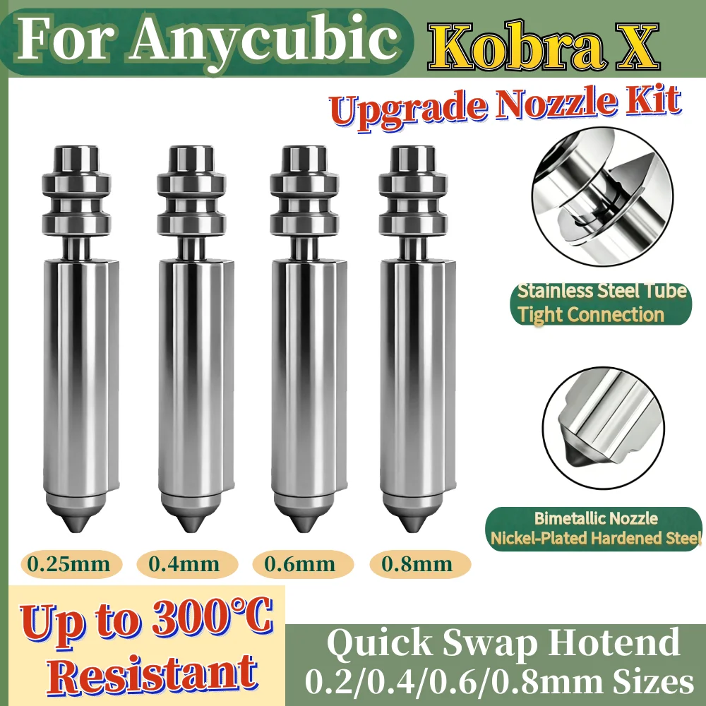

Upgrade Anycubic Kobra X Hotend Bimetallic Nozzle High TemperatureFor Anycubic Kobra X 0.2 0.4 0.6 0.8mm 3D Printers parts.