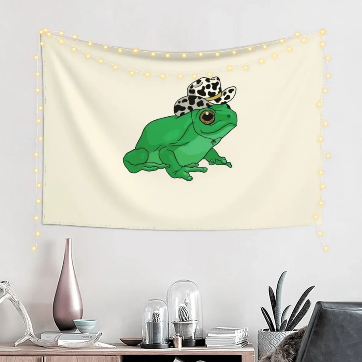 Cute Frog with Cowboy Hat - Kawaii Cottagecore Aesthetic Froggy - Western Rodeo Contry Lover Toad - Youth Teen Pastel C Tapestry