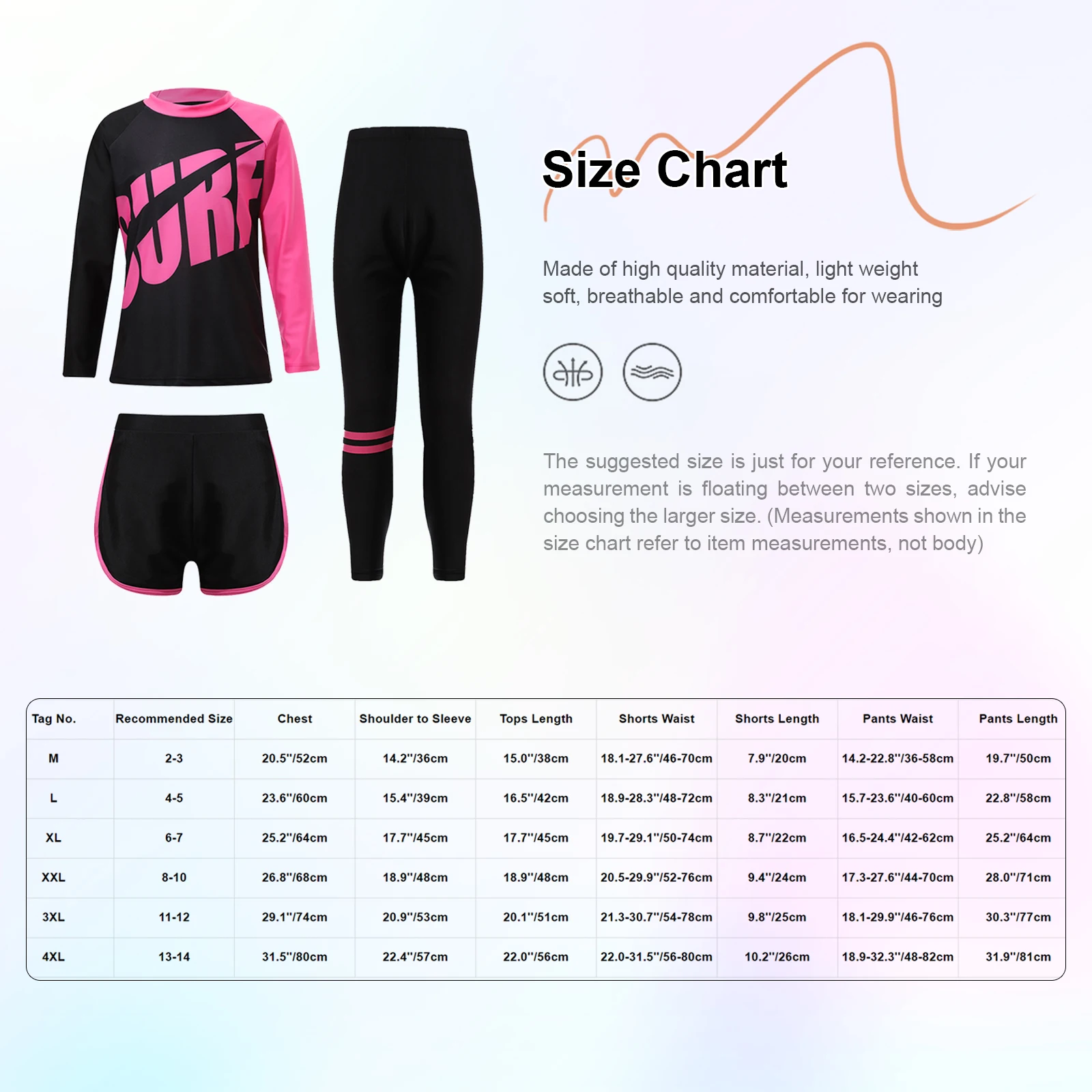 3 Pcs Kids Girls Boys Long Sleeve Swim Top Shorts with Pants Set Swimsuit Bathing Suit Unisex Sun Protection Rash Guard Swimwear