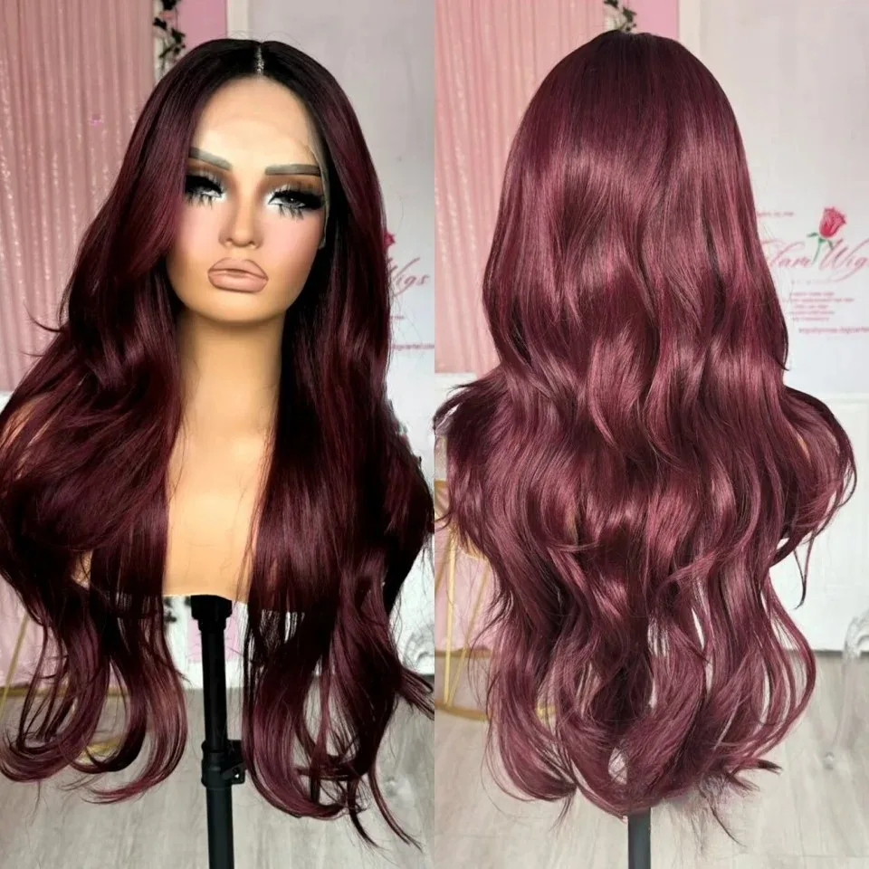 32 بوصة بورجوندي داكن الدانتيل شعر مستعار أمامي الاصطناعية الجسم موجة 13x4 HD الدانتيل الباروكة الأمامية 180 الكثافة قبل قطعها ل Wemon جاهزة للارتداء