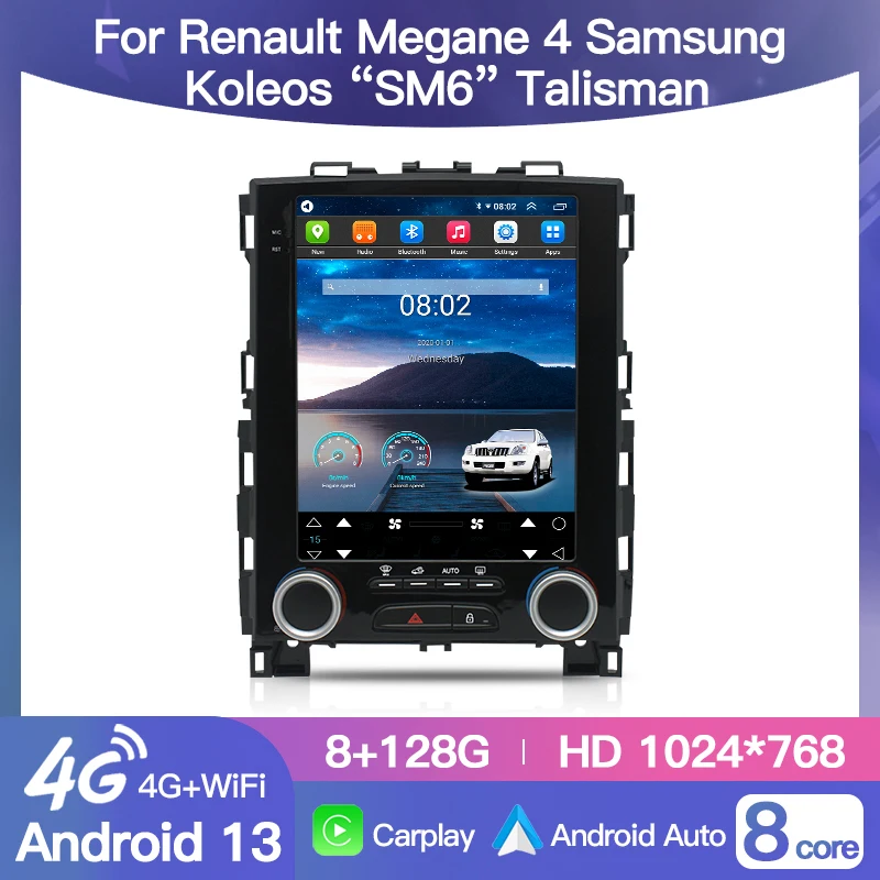 Car Radio Tesla Style Vertical Screen For Renault Megane 4 Samsung Koleos SM6 Talisman 2017-2019 Multimedia Navi Carplay BT GPS